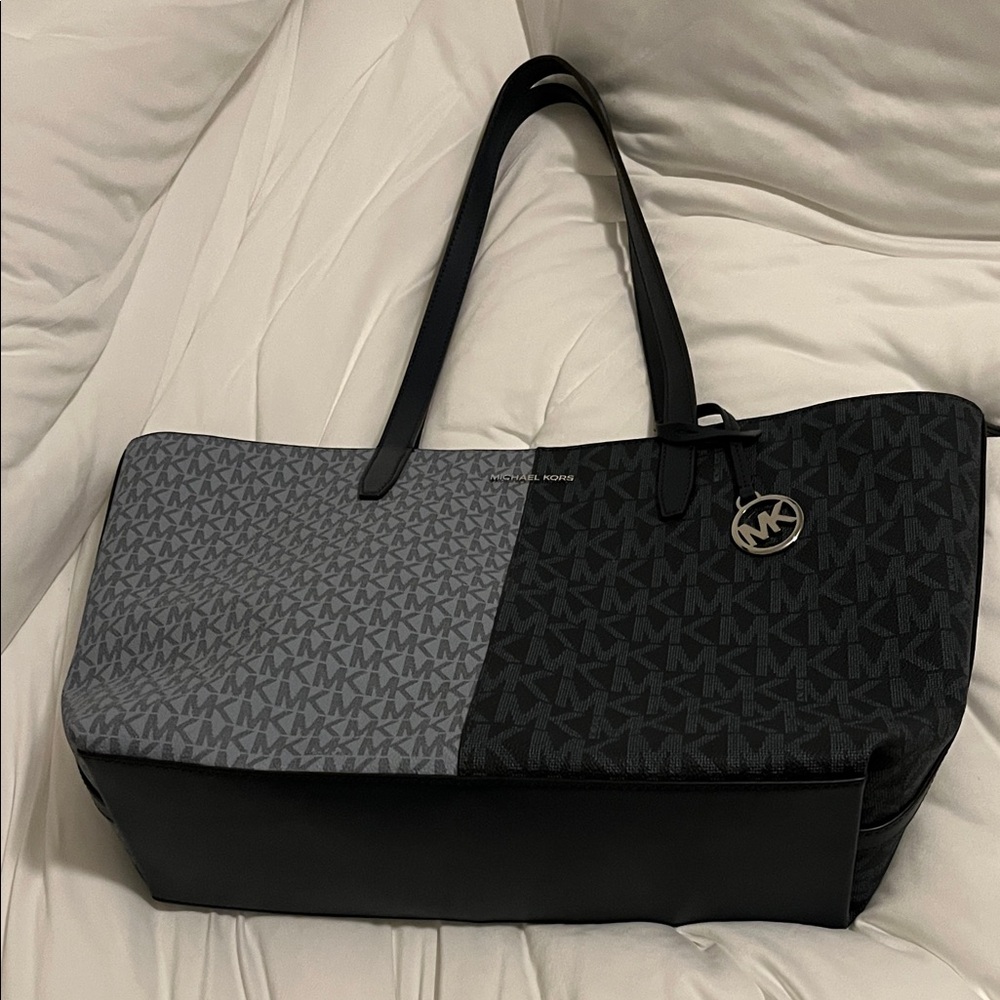 Michael Kors Two-Tone MK Logo Tote in Blue & Gray